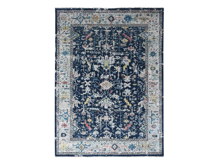 9'1" x 12'0" New Hand Knotted Blue Wool Rectangle Oriental Rug - MOA10210320