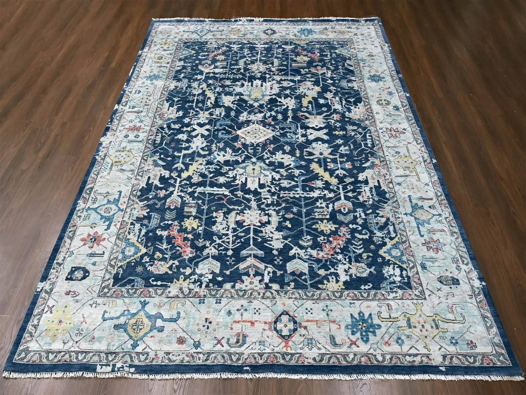 9'1" x 12'0" New Hand Knotted Blue Wool Rectangle Oriental Rug - MOA10210320
