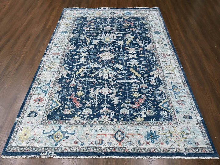 9'1" x 12'0" New Hand Knotted Blue Wool Rectangle Oriental Rug - MOA10210320