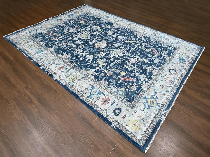 9'1" x 12'0" New Hand Knotted Blue Wool Rectangle Oriental Rug - MOA10210320