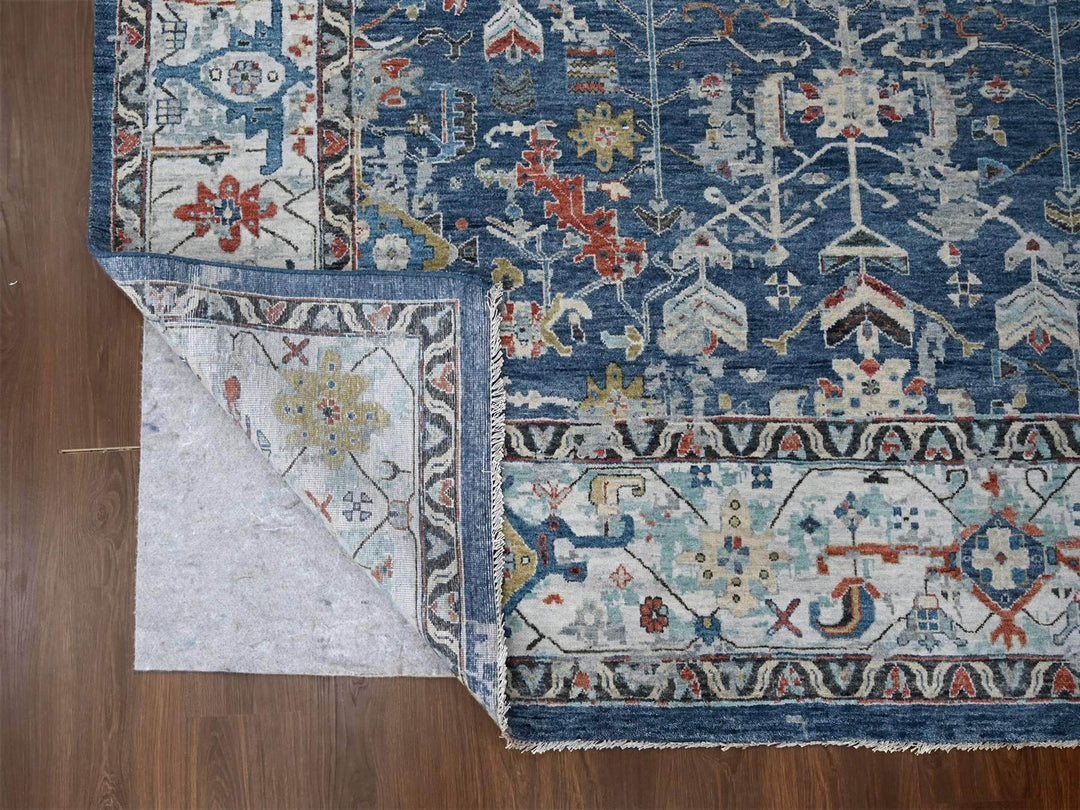 9'1" x 12'0" New Hand Knotted Blue Wool Rectangle Oriental Rug - MOA10210320