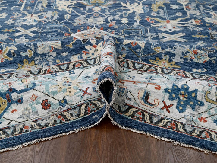 9'1" x 12'0" New Hand Knotted Blue Wool Rectangle Oriental Rug - MOA10210320