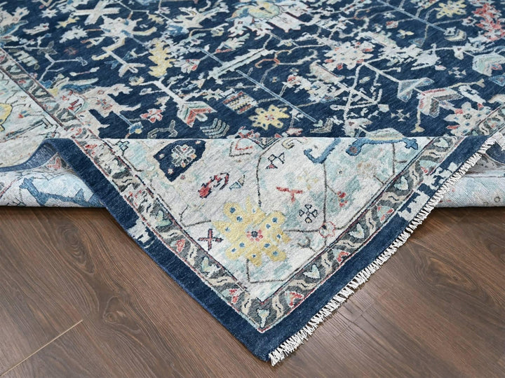 9'1" x 12'0" New Hand Knotted Blue Wool Rectangle Oriental Rug - MOA10210320