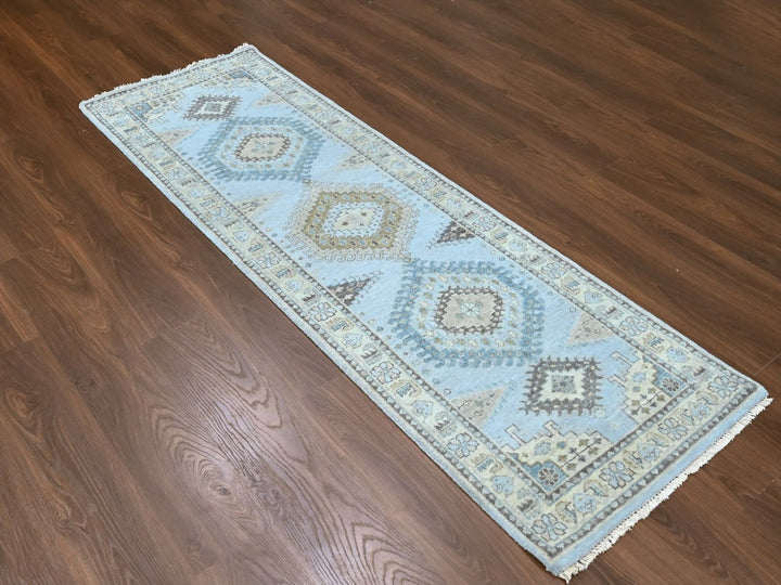 2'7" x 7'10" New Hand Knotted Grey Wool Runner Oriental Rug - MOA10210321