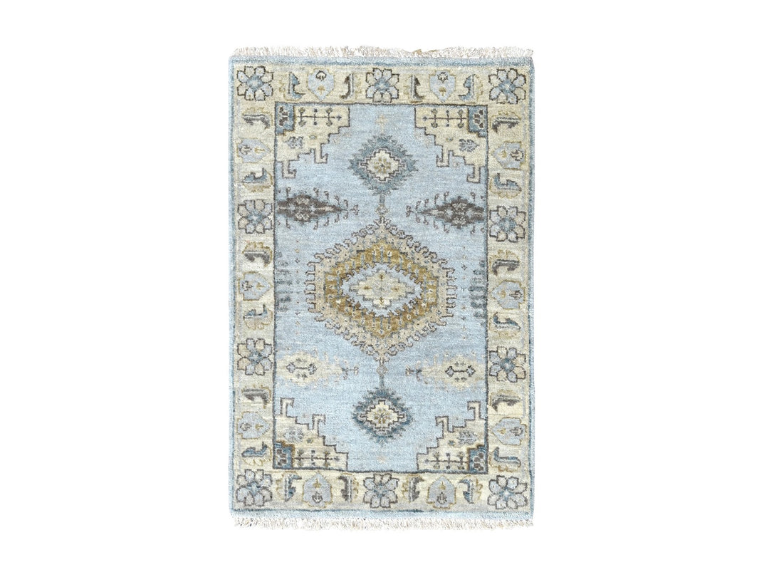 2'2" x 3'0" New Hand Knotted Grey Wool Rectangle Oriental Rug - MOA10210322