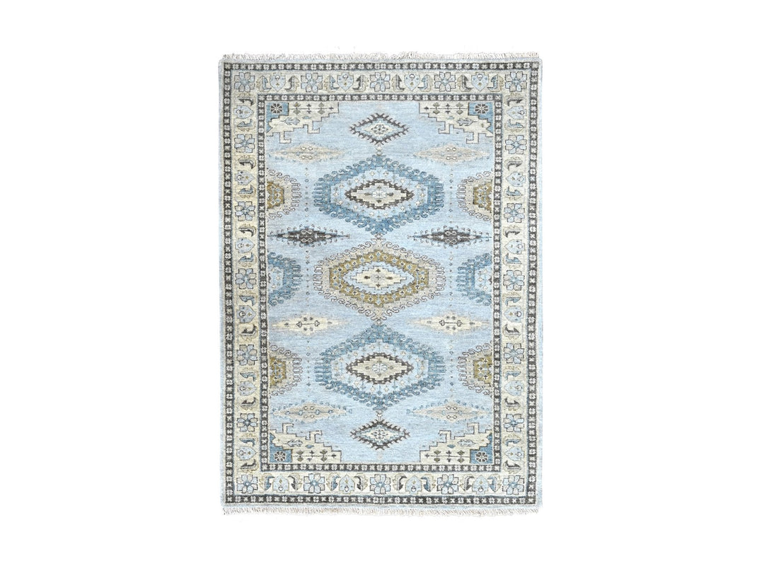 4'1" x 6'0" New Hand Knotted Grey Wool Rectangle Oriental Rug - MOA10210325
