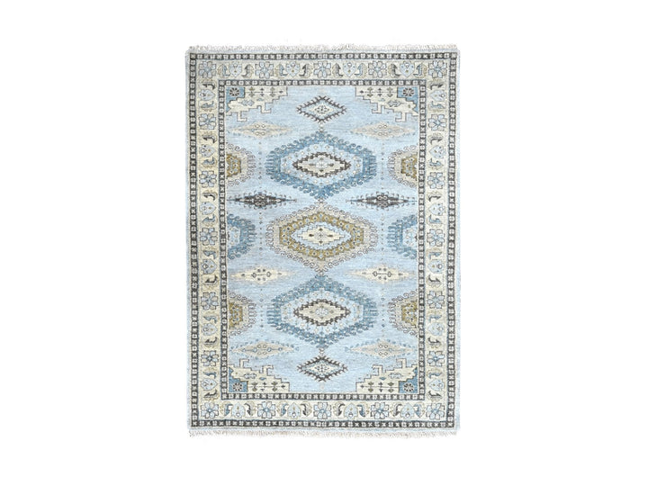 4'1" x 6'0" New Hand Knotted Grey Wool Rectangle Oriental Rug - MOA10210325