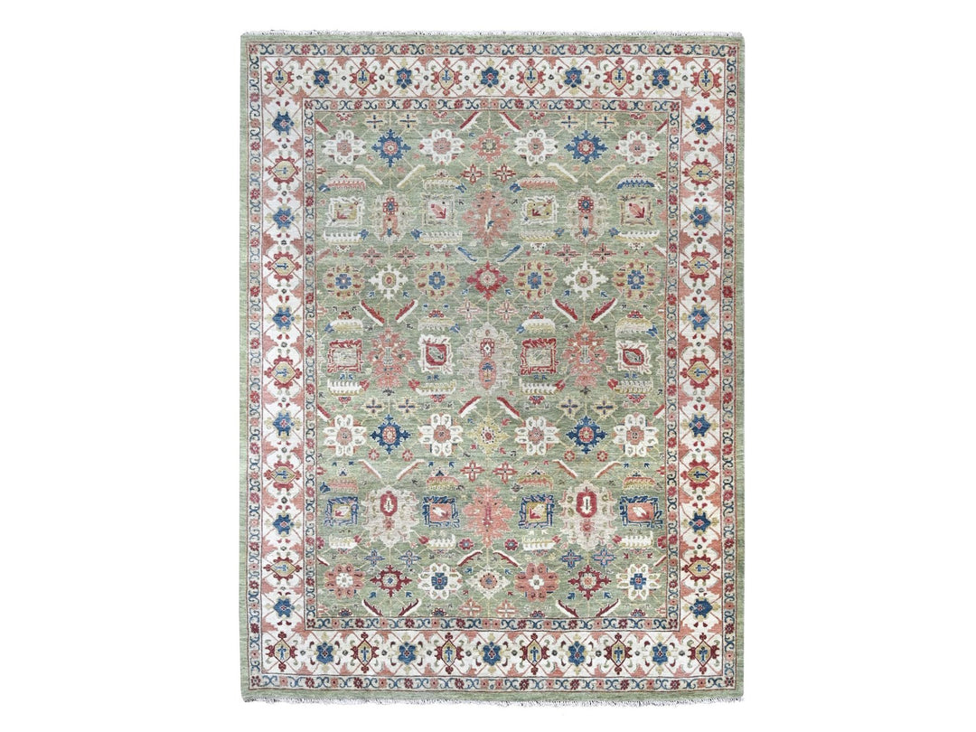 8'0" x 9'10" New Hand Knotted Green Wool Rectangle Oriental Rug - MOA10210326