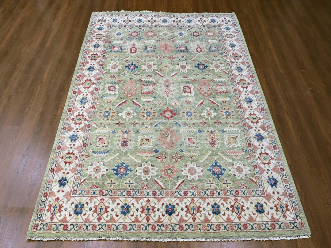 8'0" x 9'10" New Hand Knotted Green Wool Rectangle Oriental Rug - MOA10210326