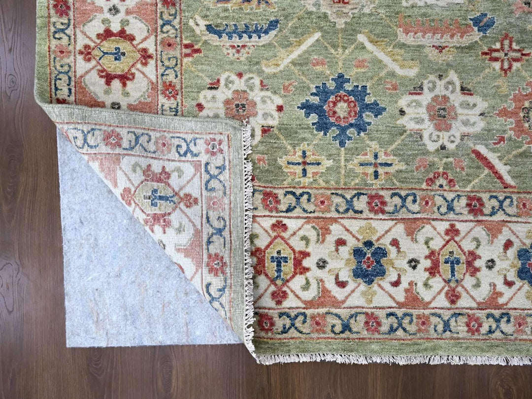 8'0" x 9'10" New Hand Knotted Green Wool Rectangle Oriental Rug - MOA10210326