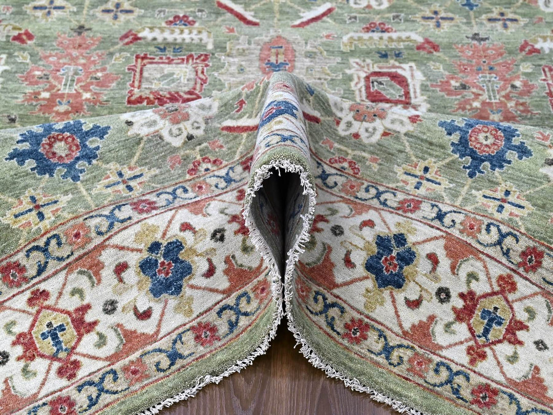 8'0" x 9'10" New Hand Knotted Green Wool Rectangle Oriental Rug - MOA10210326