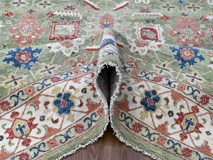 8'0" x 9'10" New Hand Knotted Green Wool Rectangle Oriental Rug - MOA10210326