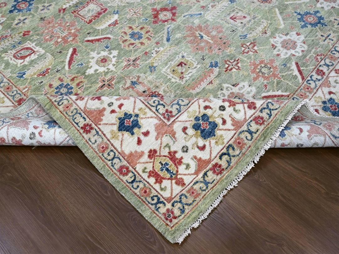 8'0" x 9'10" New Hand Knotted Green Wool Rectangle Oriental Rug - MOA10210326