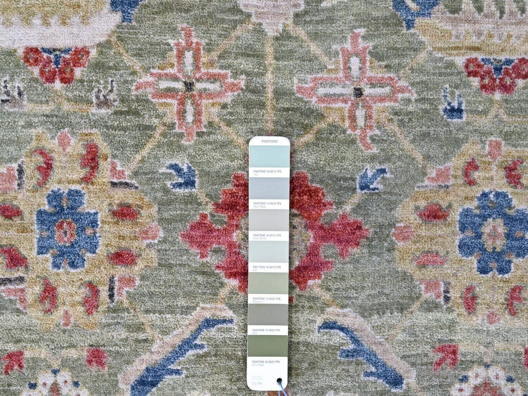 8'0" x 9'10" New Hand Knotted Green Wool Rectangle Oriental Rug - MOA10210326