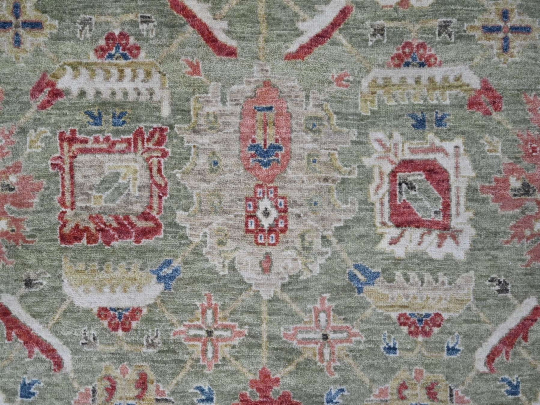 8'0" x 9'10" New Hand Knotted Green Wool Rectangle Oriental Rug - MOA10210326