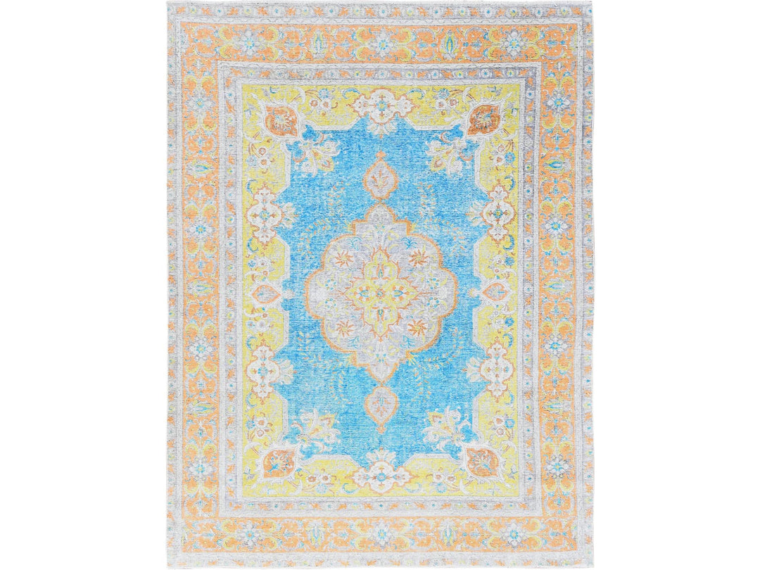 9'2" x 12'1" Vintage Hand Knotted Blue Wool Rectangle Oriental Rug - MOA1021032