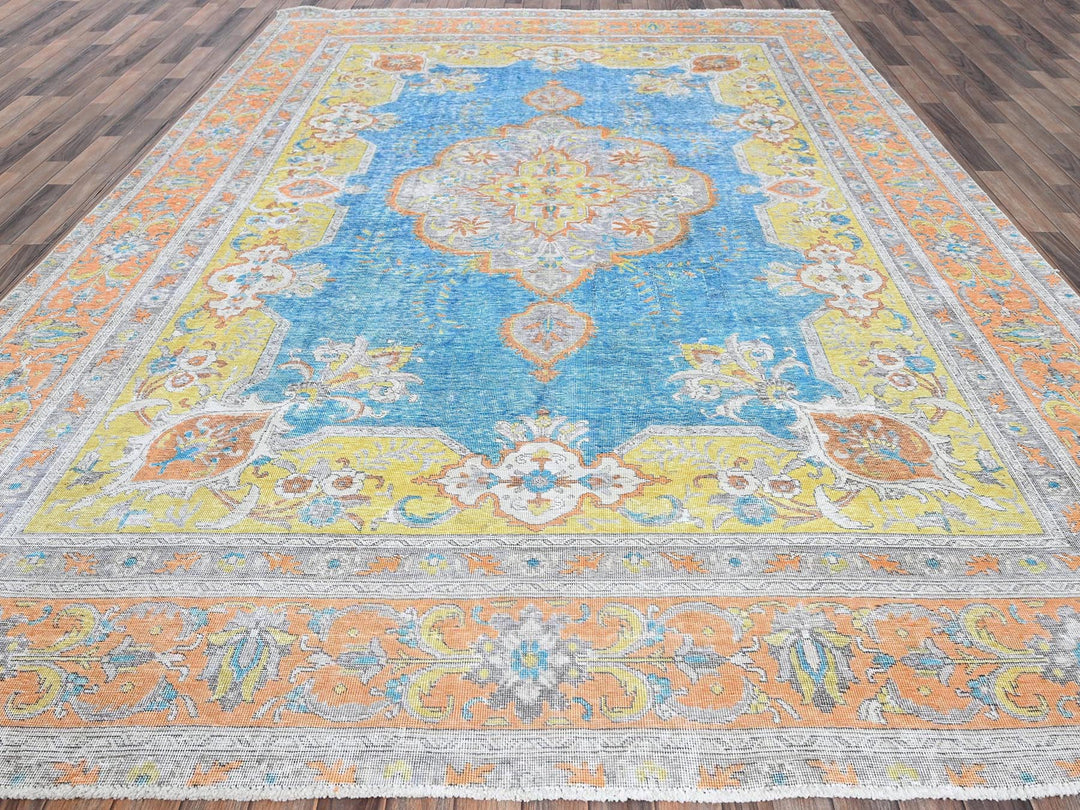 9'2" x 12'1" Vintage Hand Knotted Blue Wool Rectangle Oriental Rug - MOA1021032