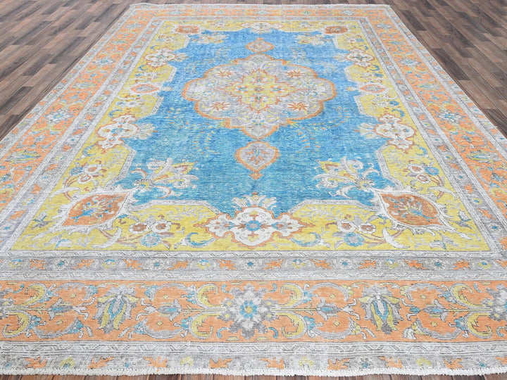 9'2" x 12'1" Vintage Hand Knotted Blue Wool Rectangle Oriental Rug - MOA1021032