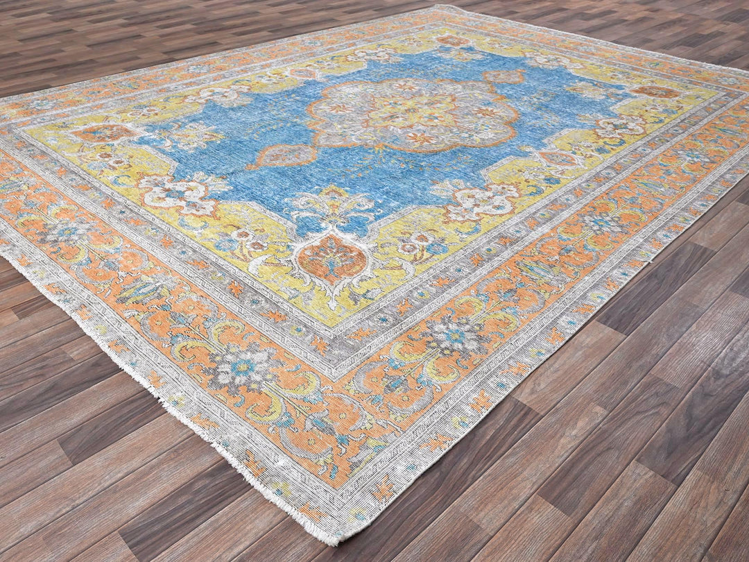 9'2" x 12'1" Vintage Hand Knotted Blue Wool Rectangle Oriental Rug - MOA1021032
