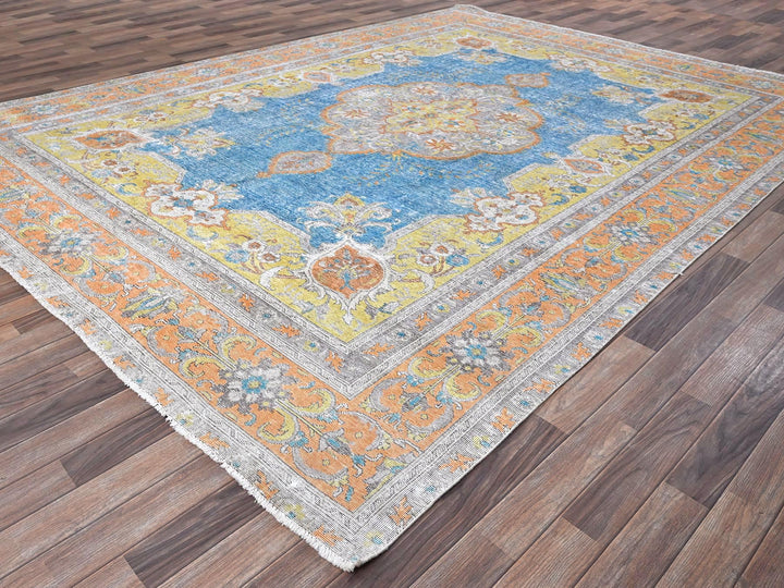 9'2" x 12'1" Vintage Hand Knotted Blue Wool Rectangle Oriental Rug - MOA1021032