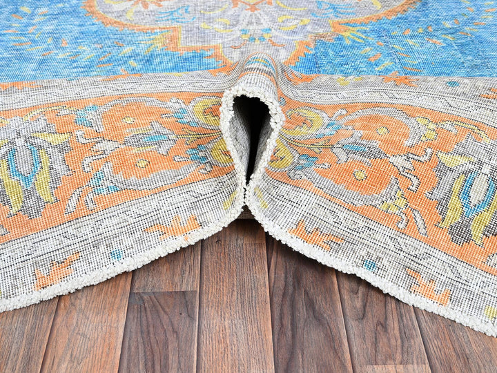 9'2" x 12'1" Vintage Hand Knotted Blue Wool Rectangle Oriental Rug - MOA1021032