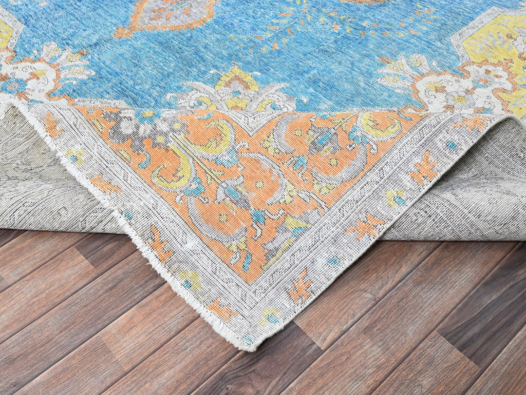 9'2" x 12'1" Vintage Hand Knotted Blue Wool Rectangle Oriental Rug - MOA1021032