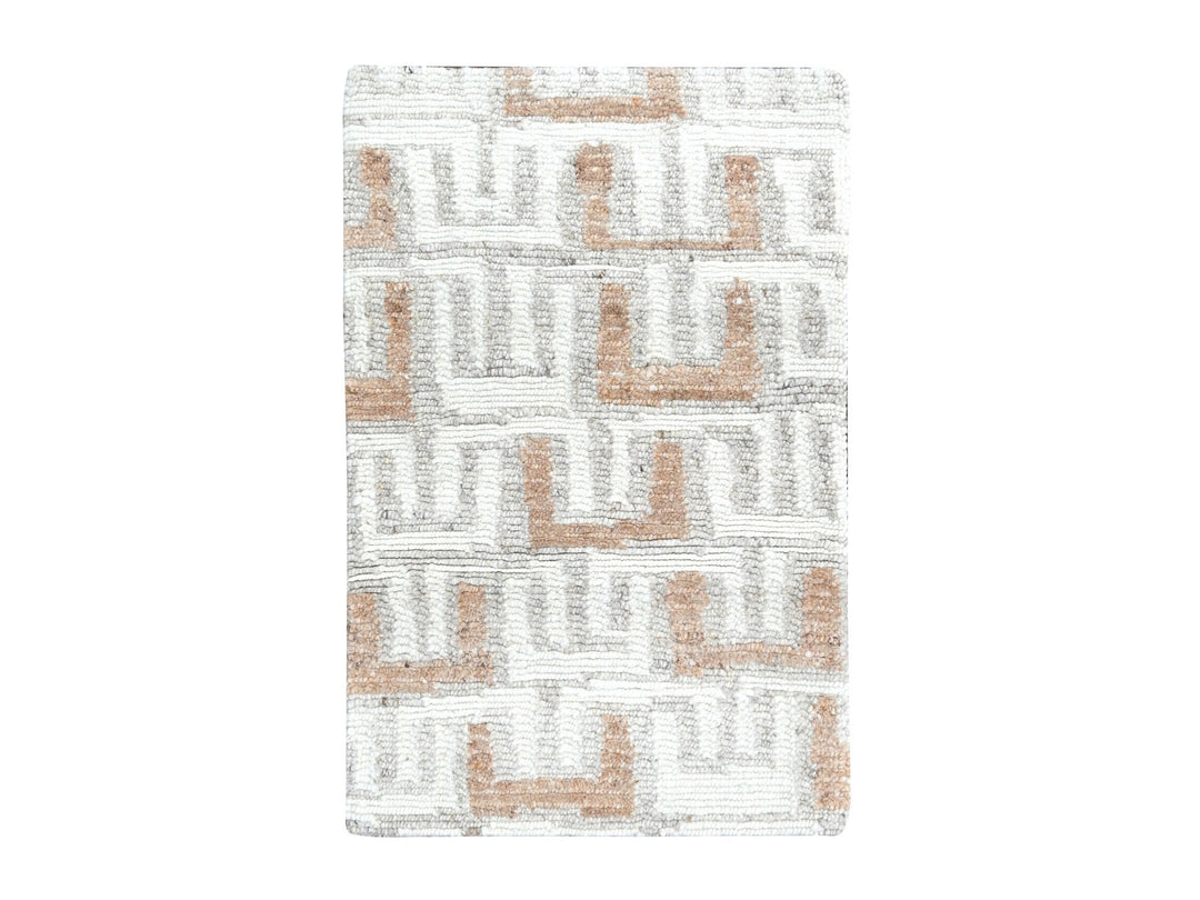2'1" x 3'0" New Hand Knotted Ivory Wool Rectangle Oriental Rug - MOA10210330
