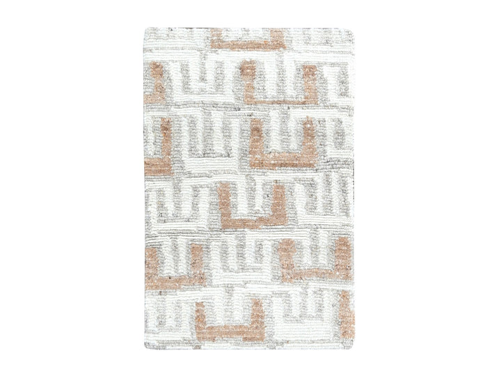 2'1" x 3'0" New Hand Knotted Ivory Wool Rectangle Oriental Rug - MOA10210330