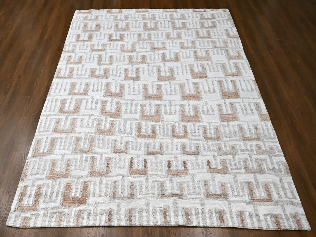 9'3" x 11'9" New Hand Knotted Ivory Wool Rectangle Oriental Rug - MOA10210332
