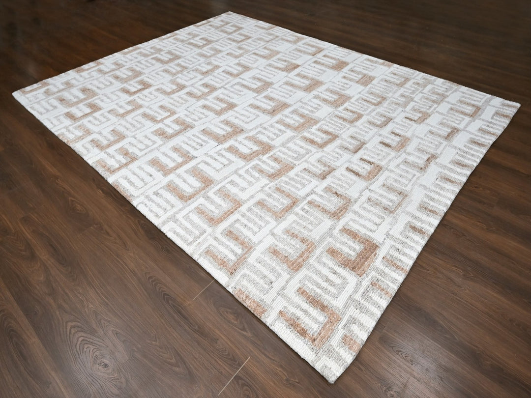 9'3" x 11'9" New Hand Knotted Ivory Wool Rectangle Oriental Rug - MOA10210332
