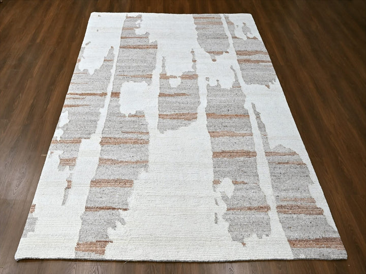 8'2" x 10'0" New Hand Knotted Ivory Wool Rectangle Oriental Rug - MOA10210335