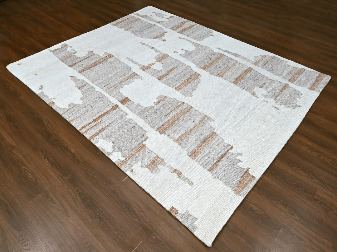 8'2" x 10'0" New Hand Knotted Ivory Wool Rectangle Oriental Rug - MOA10210335