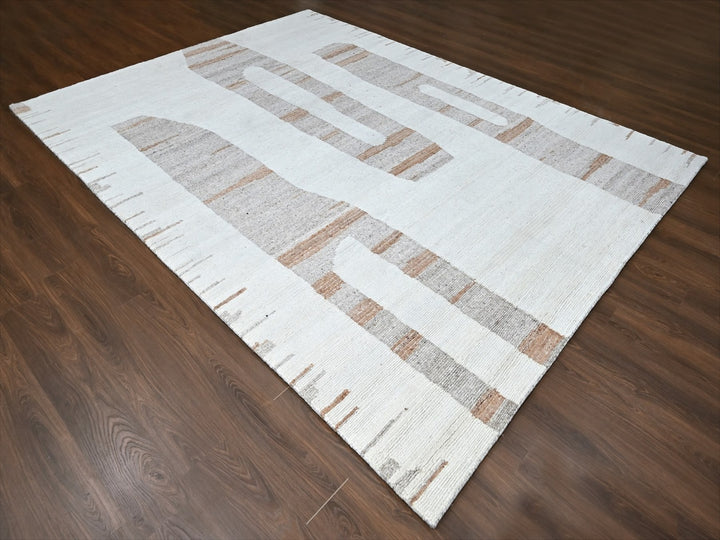 9'3" x 12'0" New Hand Knotted Ivory Wool Rectangle Oriental Rug - MOA10210338