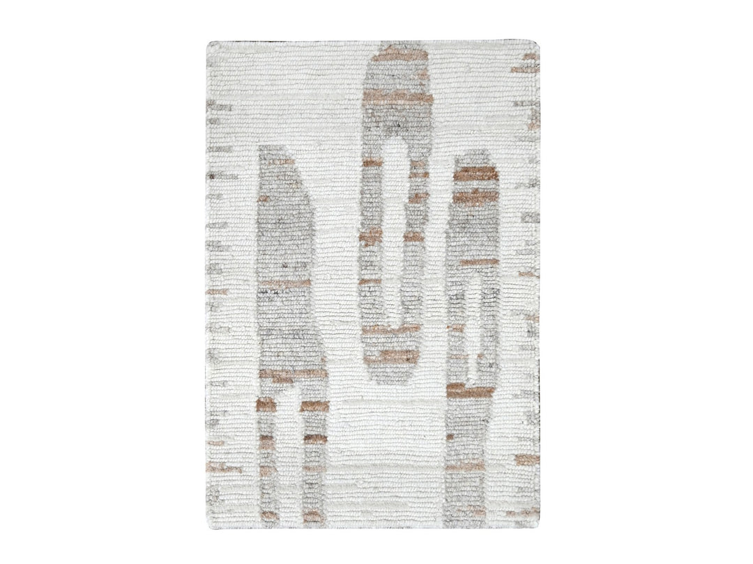 2'2" x 3'0" New Hand Knotted Ivory Wool Rectangle Oriental Rug - MOA10210340