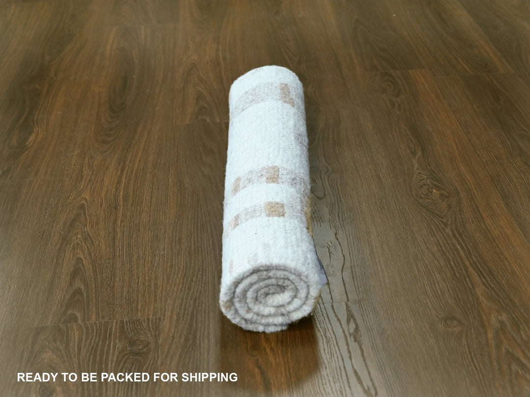 2'2" x 3'0" New Hand Knotted Ivory Wool Rectangle Oriental Rug - MOA10210340