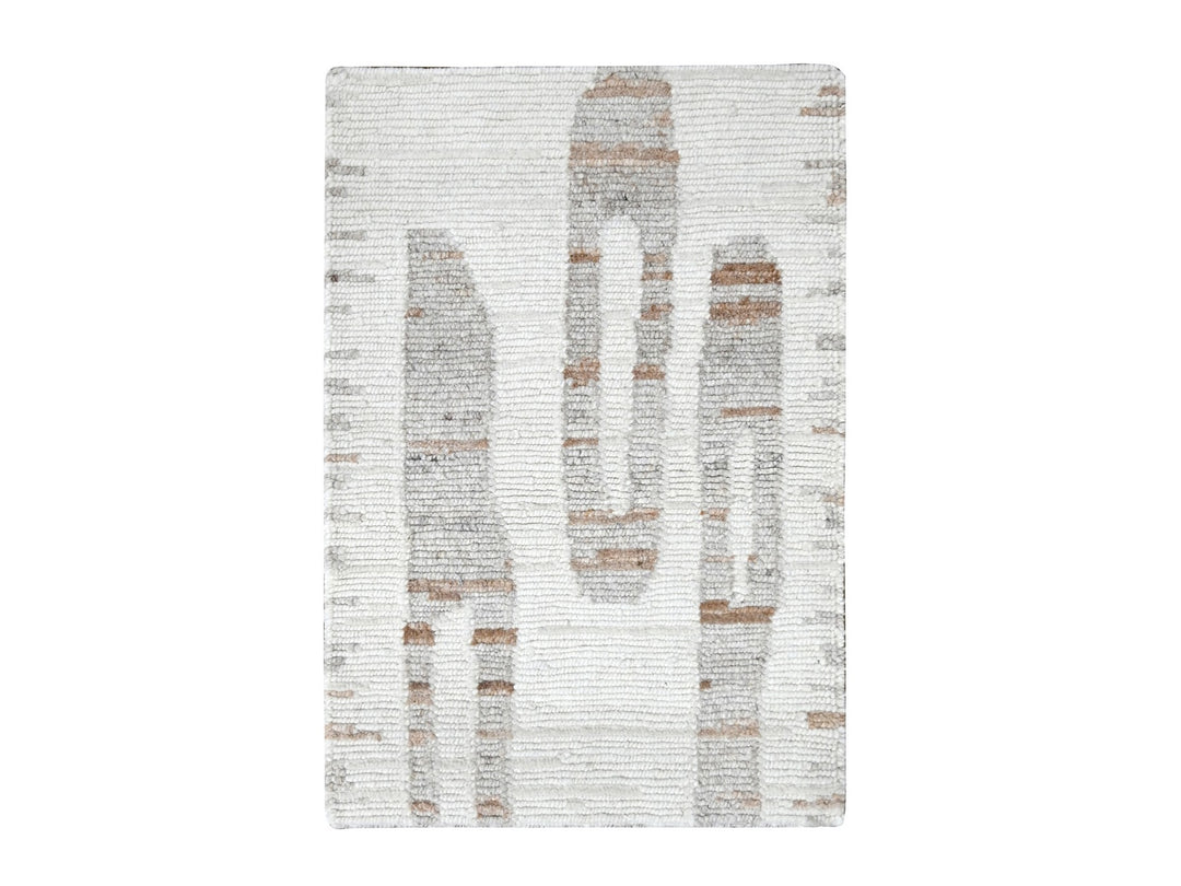 2'2" x 3'0" New Hand Knotted Ivory Wool Rectangle Oriental Rug - MOA10210341