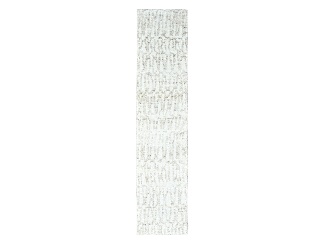 2'6" x 11'10" New Hand Knotted Ivory Wool Runner Oriental Rug - MOA10210343