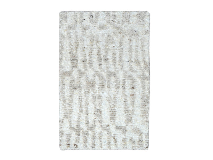 1'11" x 2'11" New Hand Knotted Ivory Wool Rectangle Oriental Rug - MOA10210344