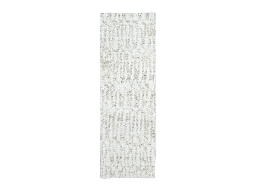 2'6" x 7'9" New Hand Knotted Ivory Wool Runner Oriental Rug - MOA10210345
