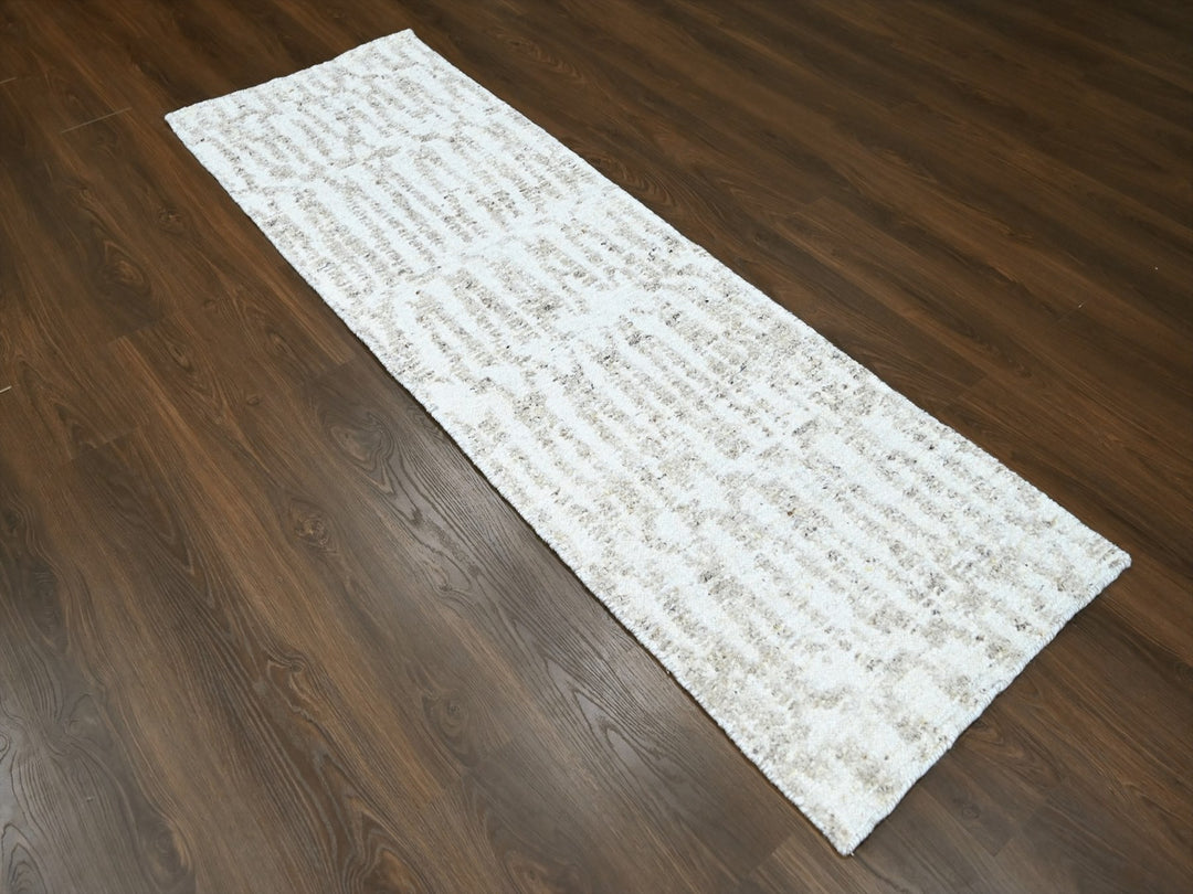 2'6" x 7'9" New Hand Knotted Ivory Wool Runner Oriental Rug - MOA10210345
