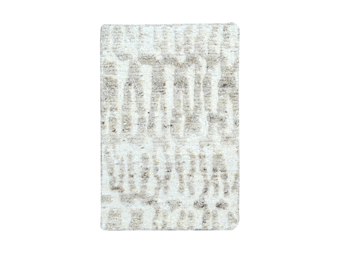 2'0" x 2'11" New Hand Knotted Ivory Wool Rectangle Oriental Rug - MOA10210348
