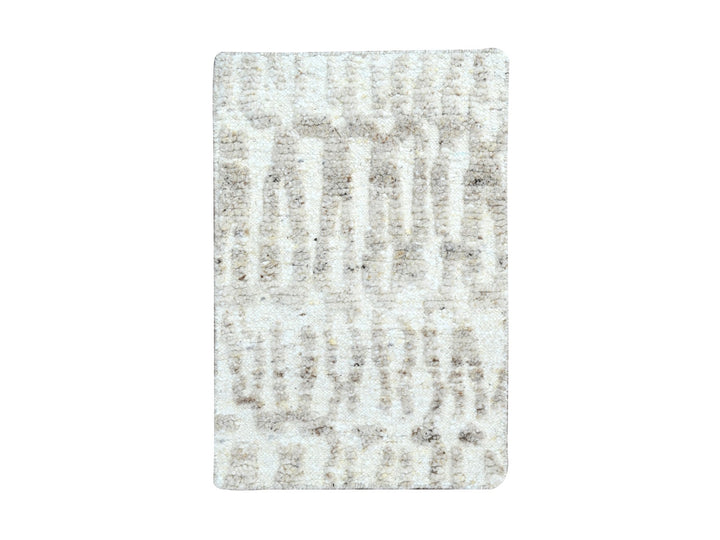 2'0" x 2'11" New Hand Knotted Ivory Wool Rectangle Oriental Rug - MOA10210348