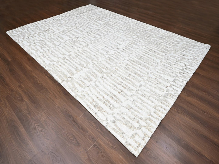 10'0" x 13'10" New Hand Knotted Ivory Wool Rectangle Oriental Rug - MOA10210349