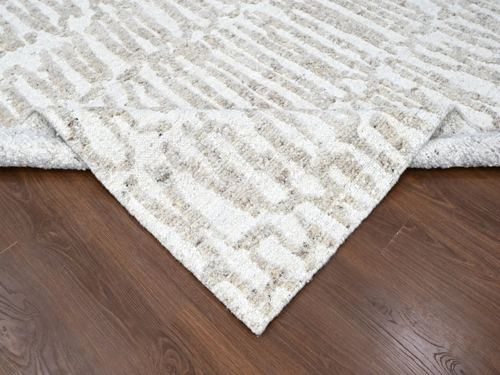 10'0" x 13'10" New Hand Knotted Ivory Wool Rectangle Oriental Rug - MOA10210349