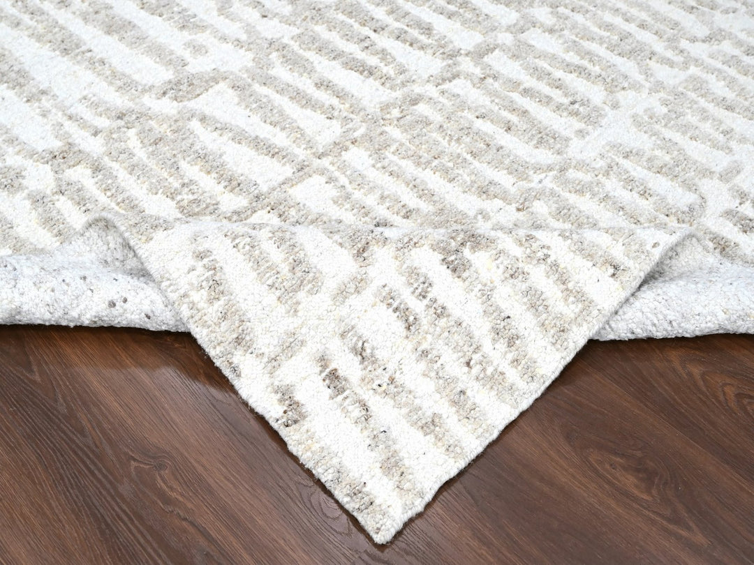8'0" x 9'10" New Hand Knotted Ivory Wool Rectangle Oriental Rug - MOA10210350