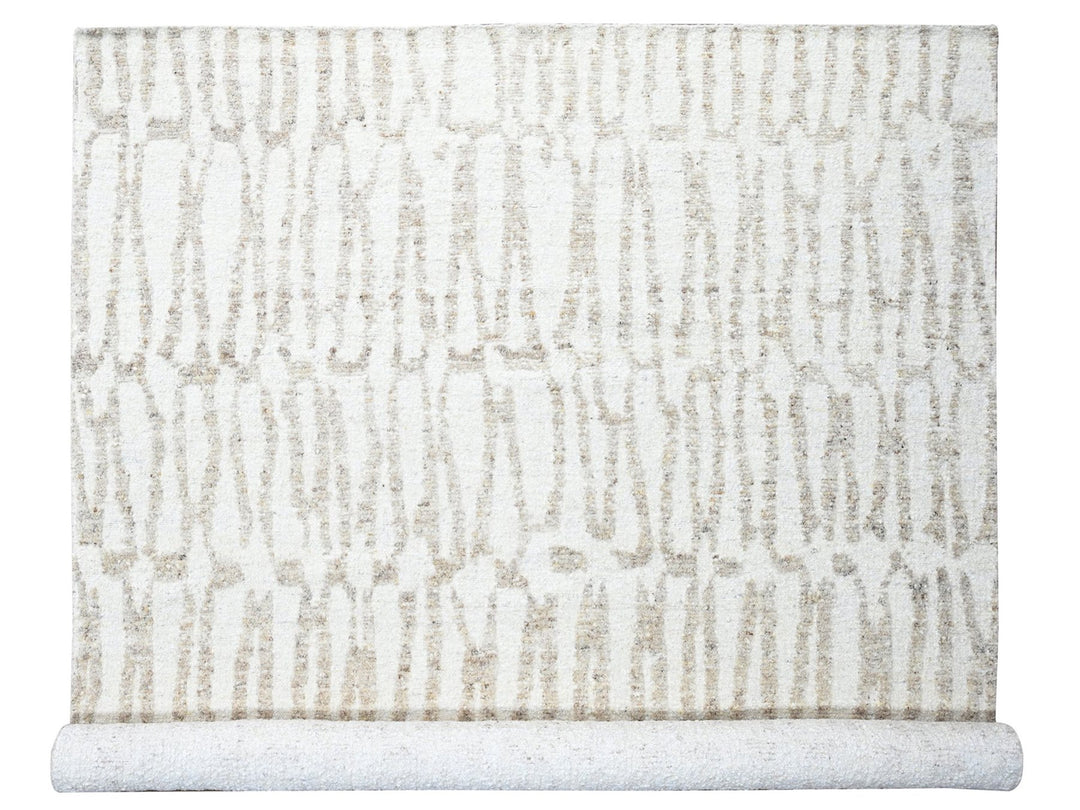 12'2" x 14'11" New Hand Knotted Ivory Wool Rectangle Oriental Rug - MOA10210351
