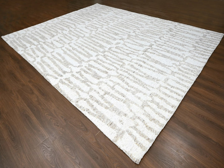 12'2" x 14'11" New Hand Knotted Ivory Wool Rectangle Oriental Rug - MOA10210351