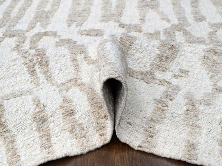 12'2" x 14'11" New Hand Knotted Ivory Wool Rectangle Oriental Rug - MOA10210351