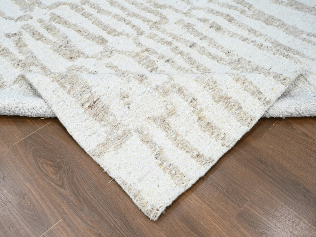 12'2" x 14'11" New Hand Knotted Ivory Wool Rectangle Oriental Rug - MOA10210351
