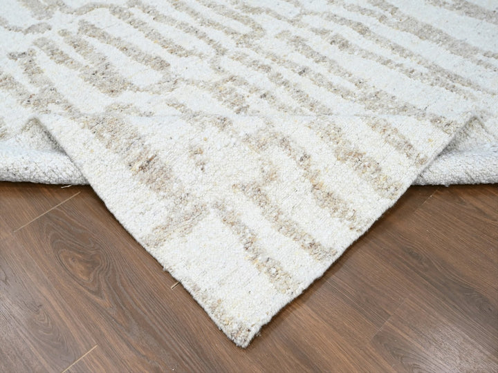 12'2" x 14'11" New Hand Knotted Ivory Wool Rectangle Oriental Rug - MOA10210351